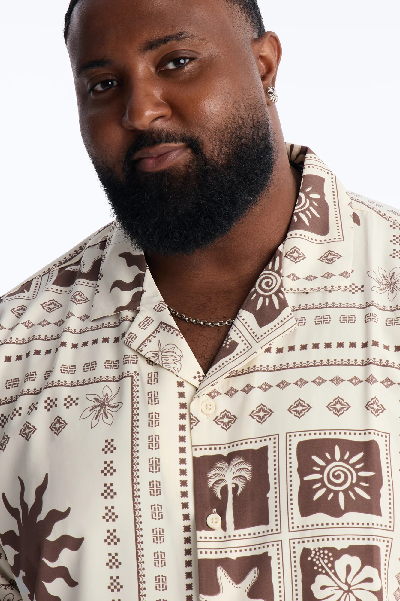 Relaxed Terra Mosaic Cuban Collar Button Up Shirt - Brown - Image 7