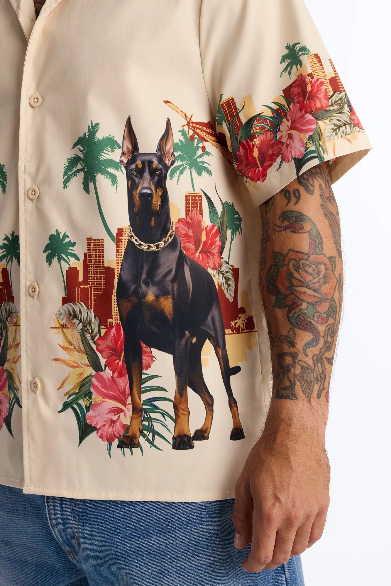 Relaxed Tropical Watchdog Button Up Shirt - Multi Color - Image 3