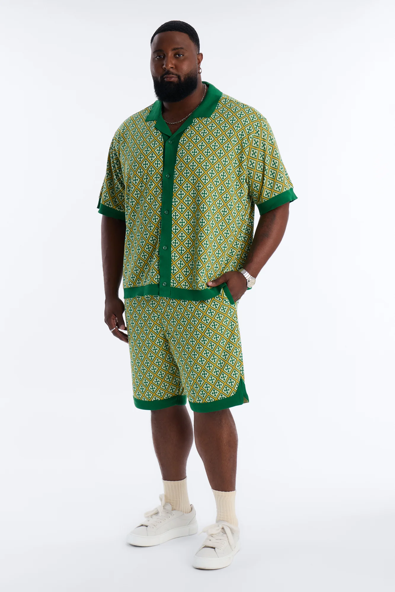 Relaxed Tunis Medina Jacquard Short - Green - Image 2