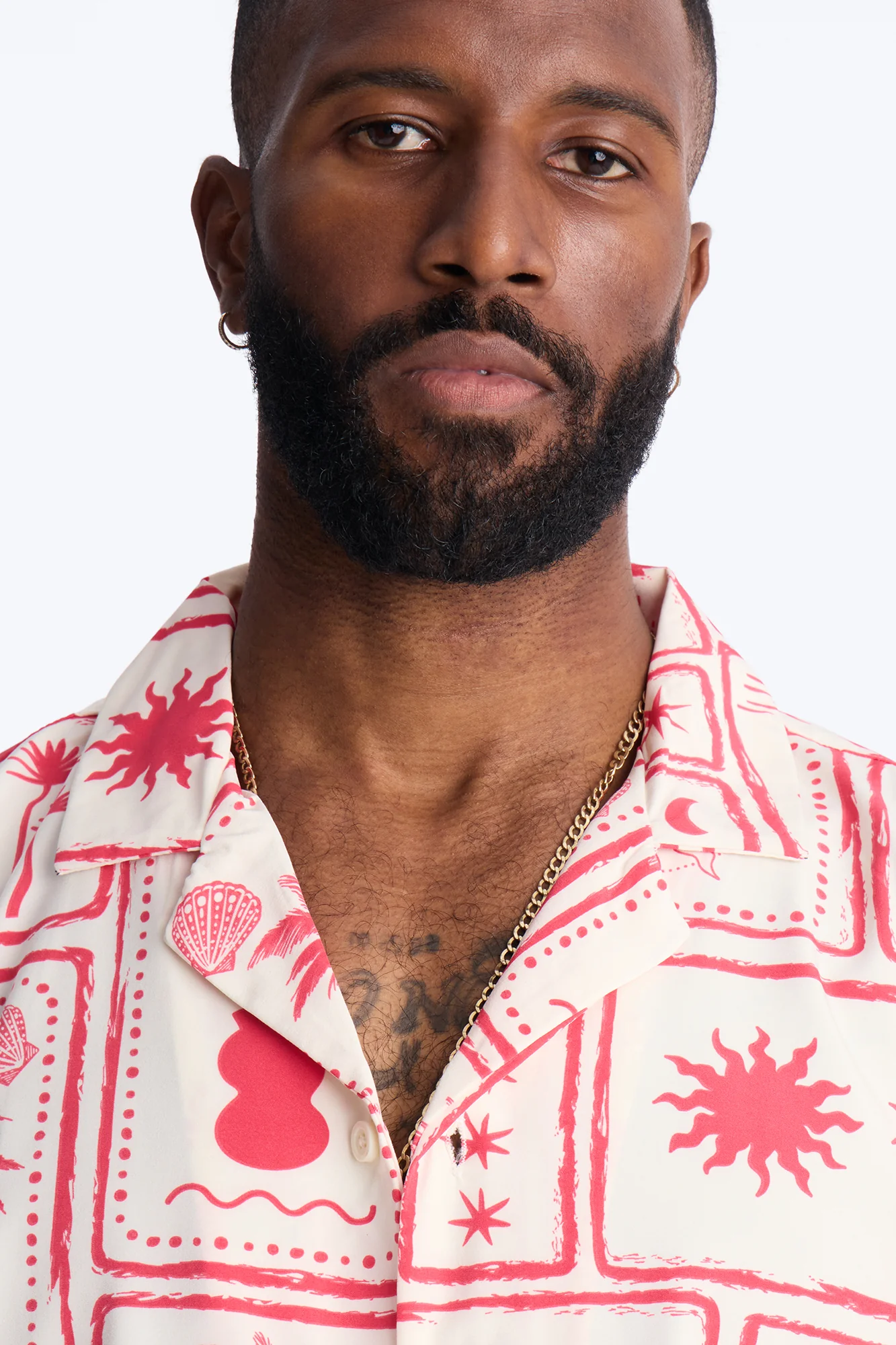 Relaxed Vacation Motif Cuban Collar Button Up Shirt - Red - Image 3