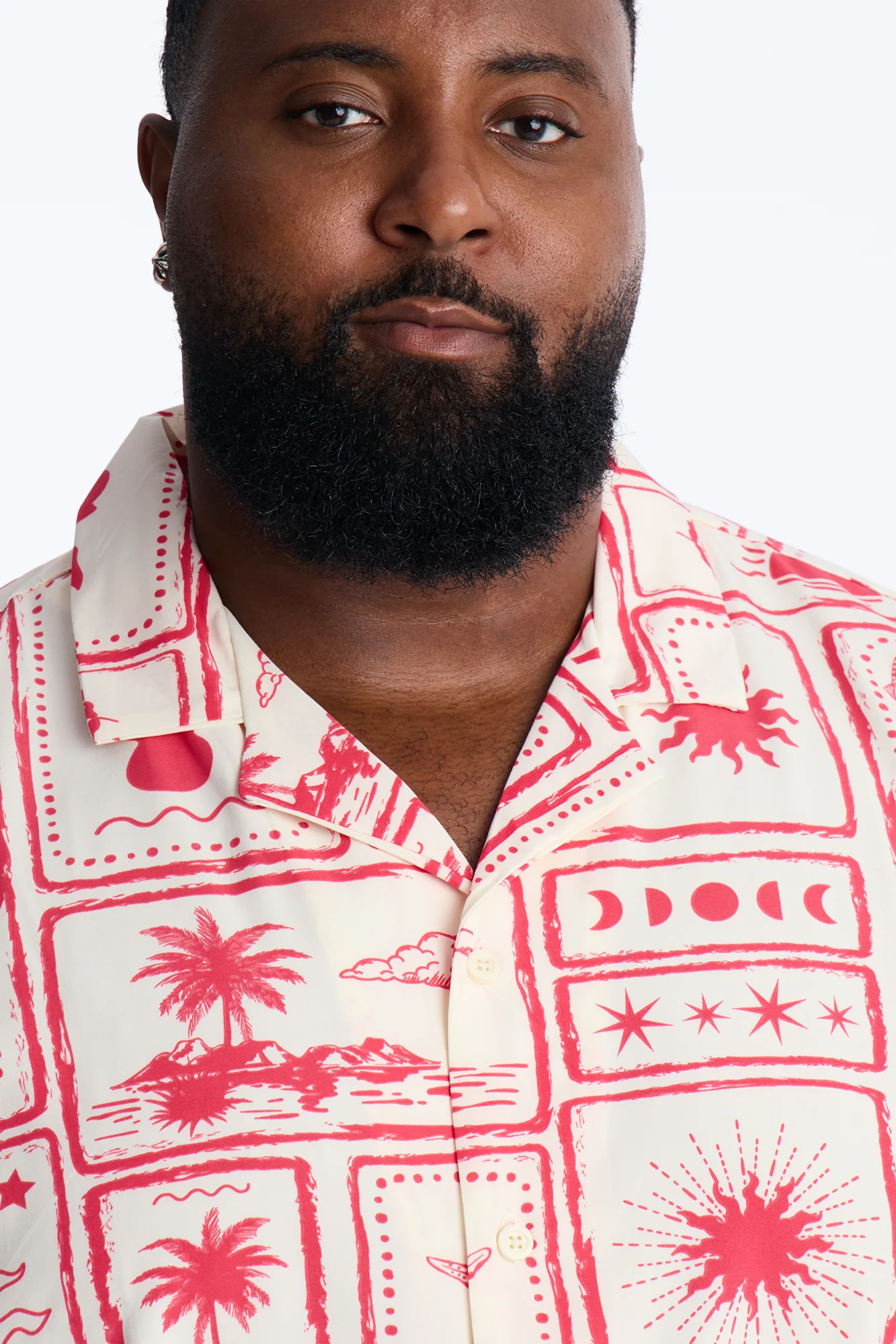 Relaxed Vacation Motif Cuban Collar Button Up Shirt - Red - Image 7