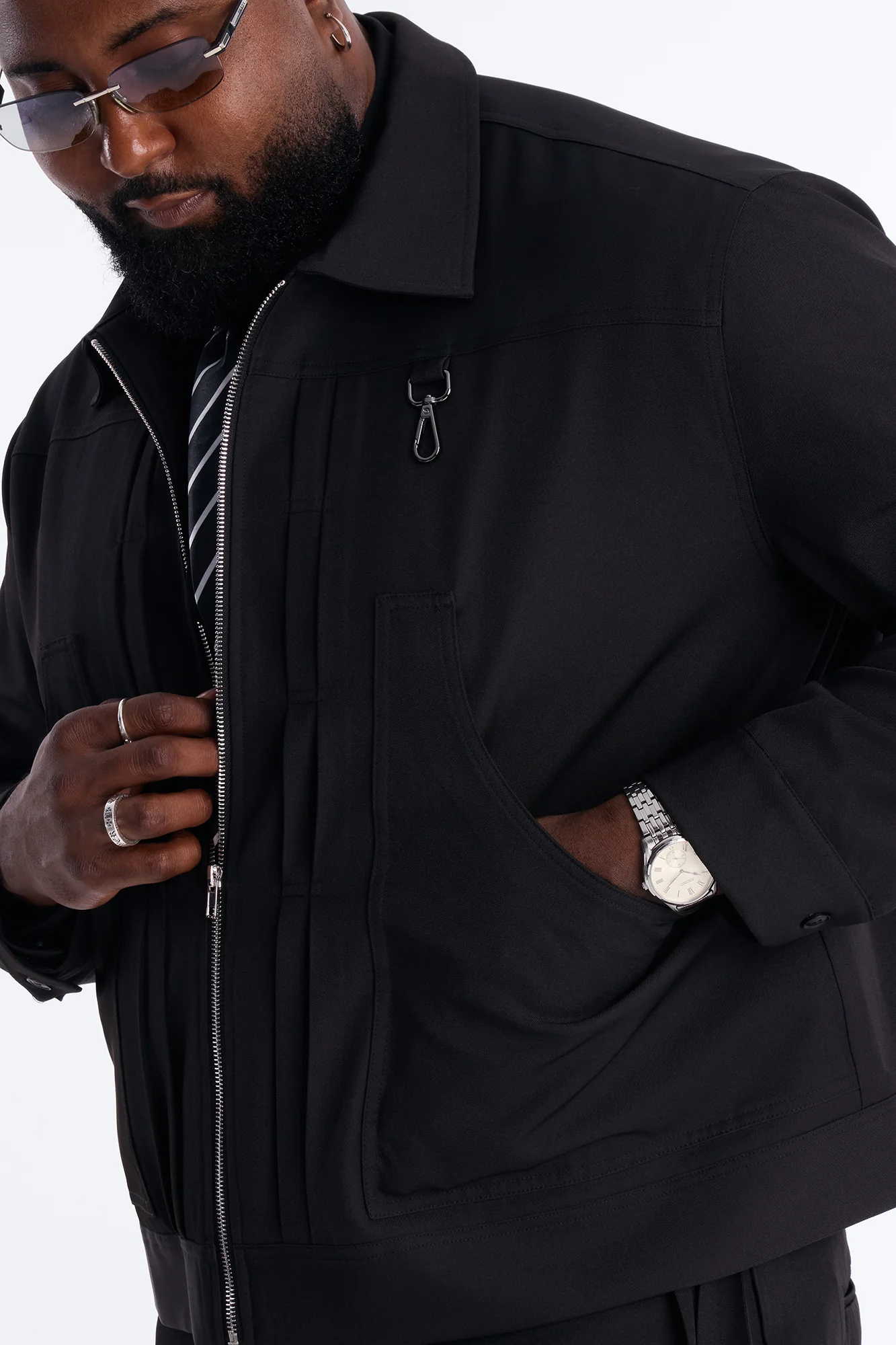 Relaxed Vertical Sync Zip Jacket - Black - Image 7