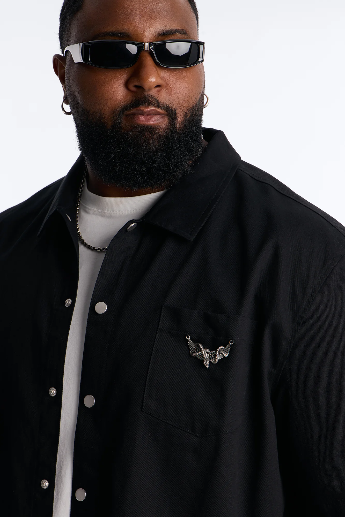 Relaxed Winged Viper Button Up Shirt - Black - Image 7
