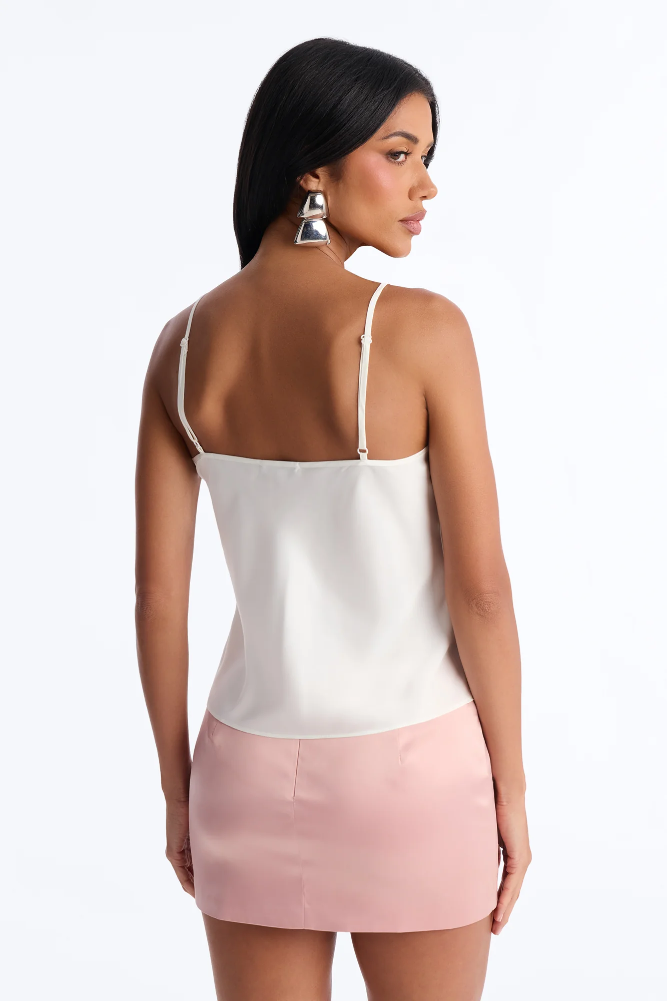 Remi Peplum Satin Cami Top - Ivory - Image 4