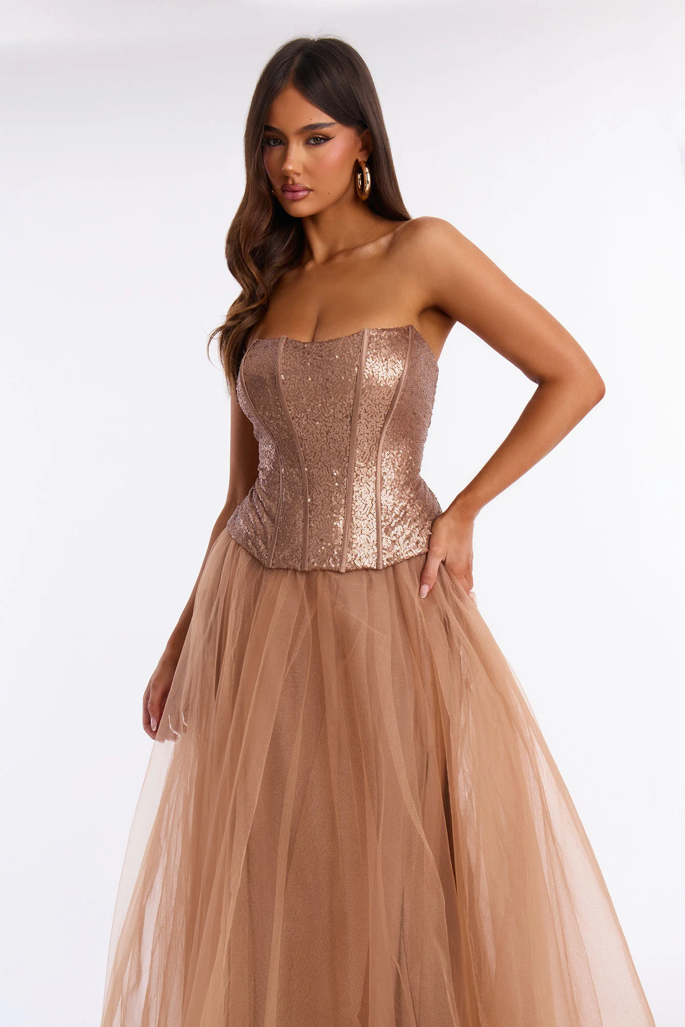 Remi Strapless Sequin Gown - Bronze - Image 2