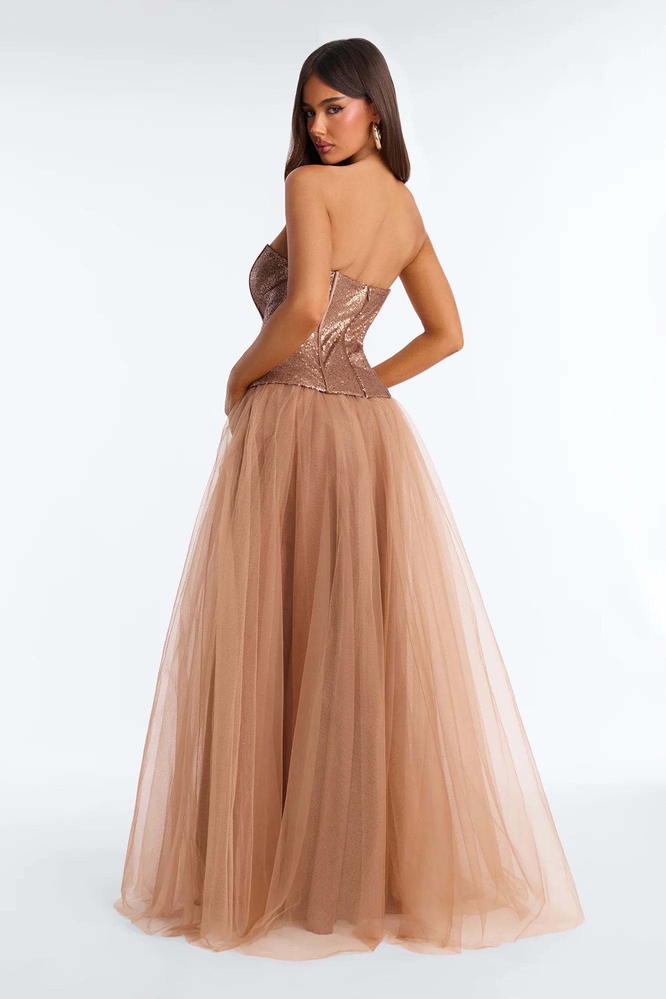 Remi Strapless Sequin Gown - Bronze - Image 3