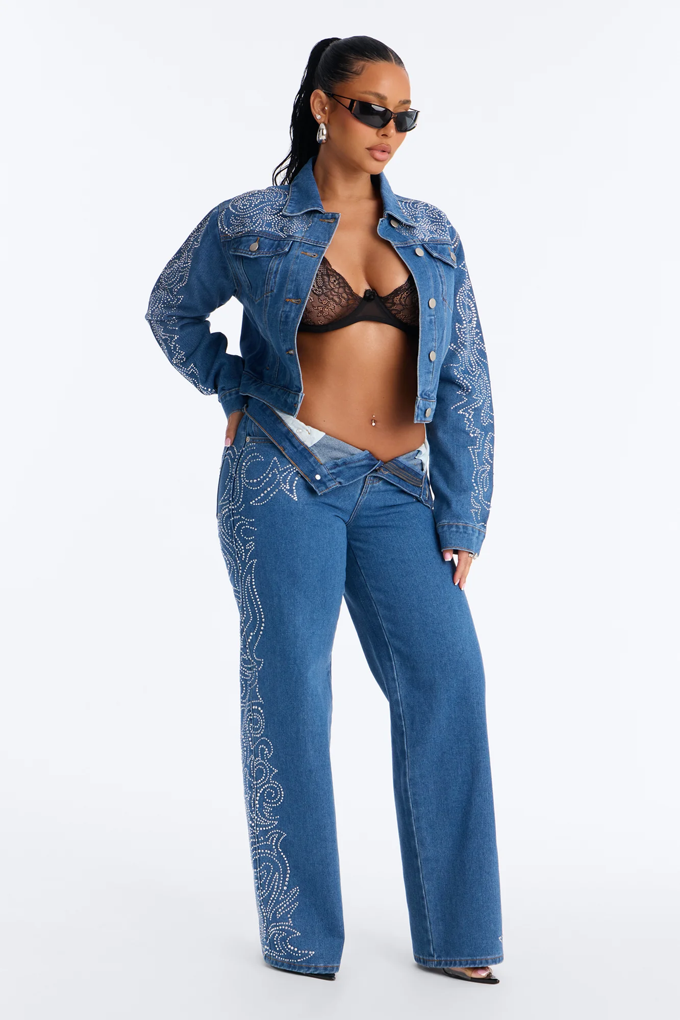 Out West Embellished Straight Leg Jeans - Dark Wash