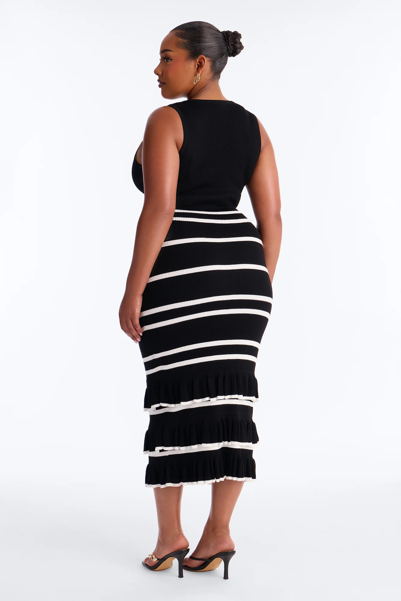 Renee Striped Sweater Ruffle Maxi Skirt Set - Black - Image 6