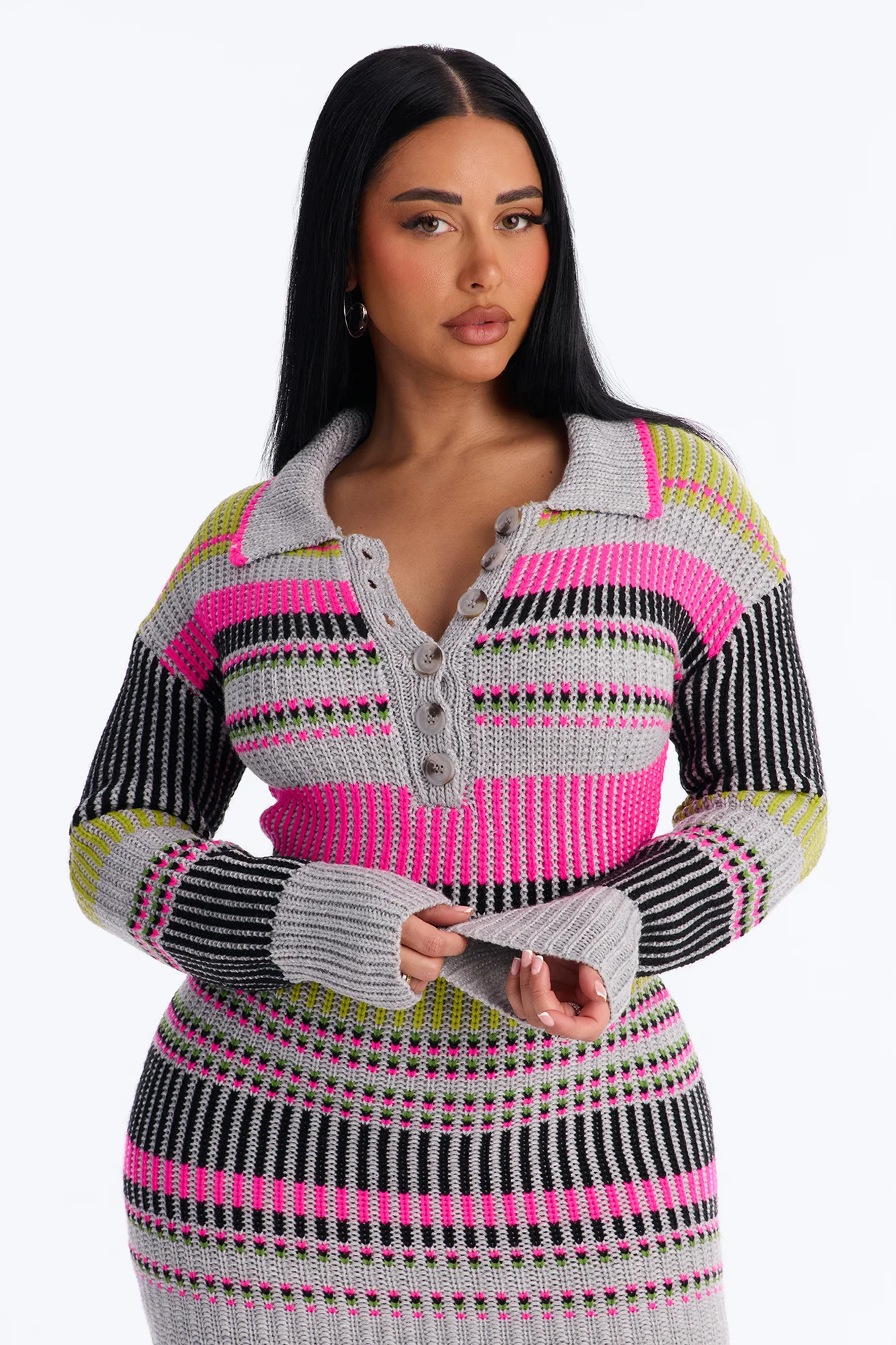 Renee Stripped Sweater Midi Dress - Grey/combo - Image 2