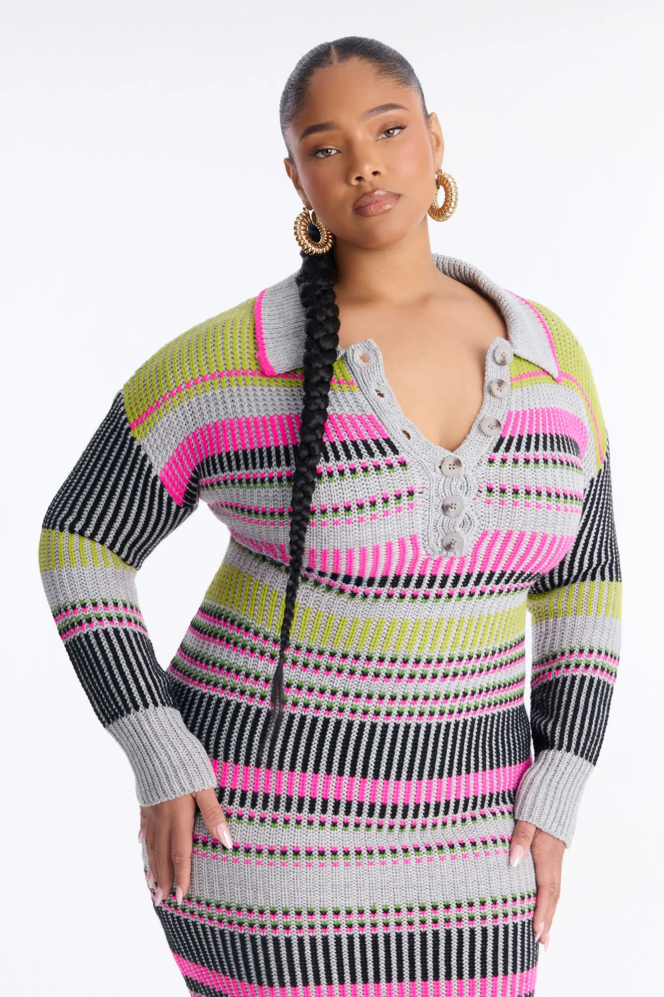 Renee Stripped Sweater Midi Dress - Grey/combo - Image 6