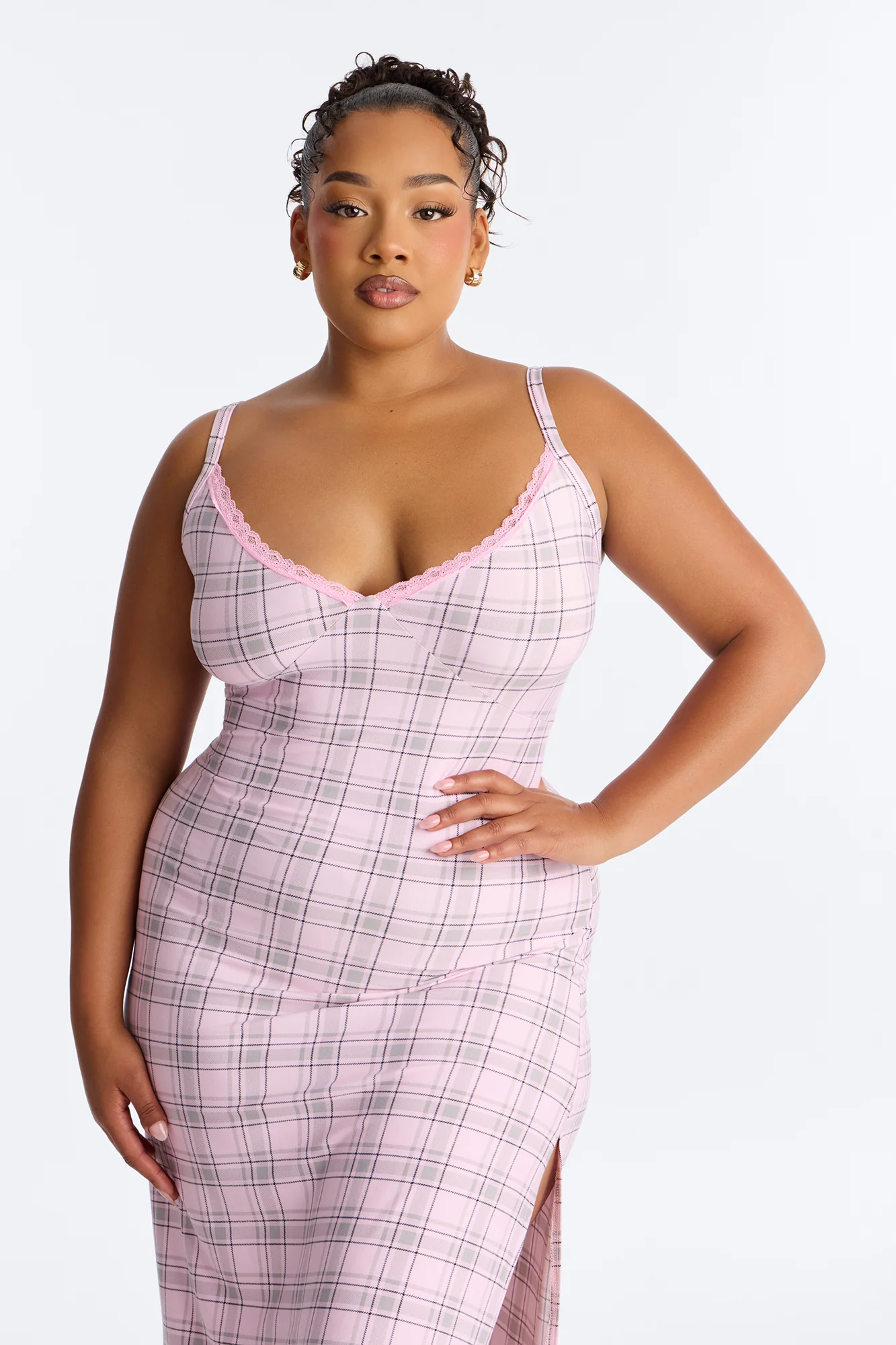 Rest Like Royalty Plaid PJ Cami Midi Sleep Dress - Pink/combo - Image 6