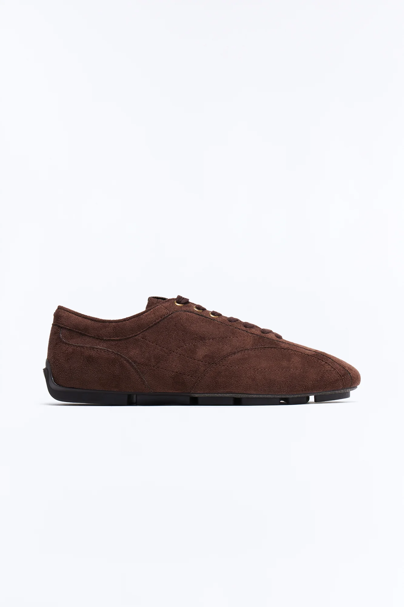 Retro Faux Suede Slim Lace Up Sneaker - Chocolate