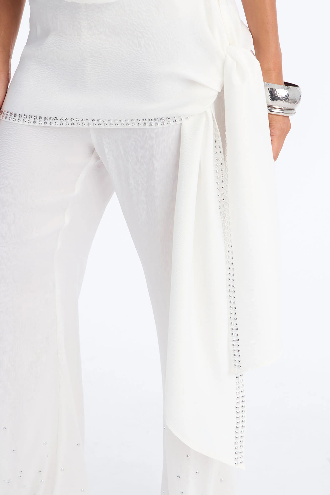 Rey Studded Wrap Pant Set - White - Image 3