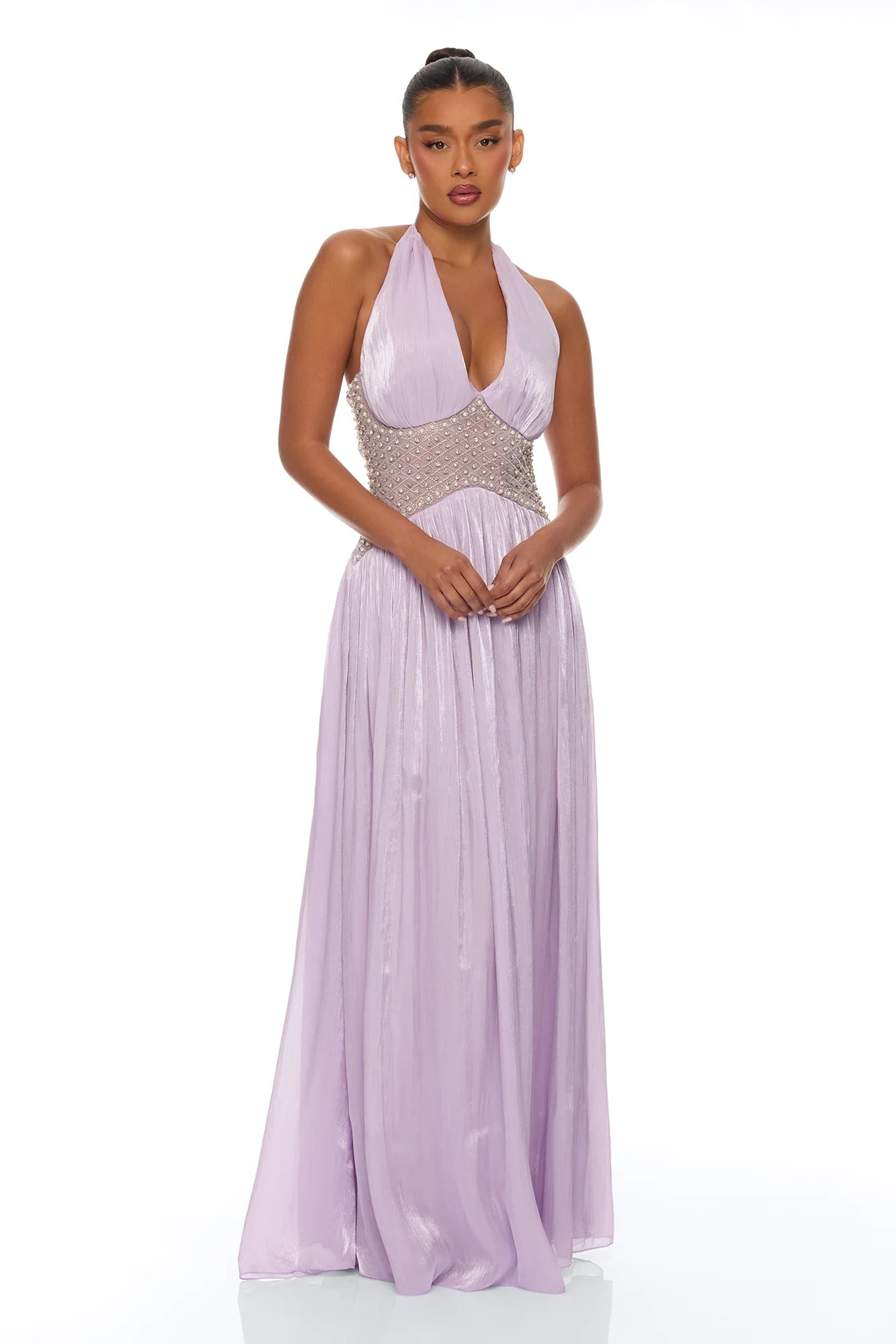 Rhiannon Embellished Halter Maxi Dress - Lavender
