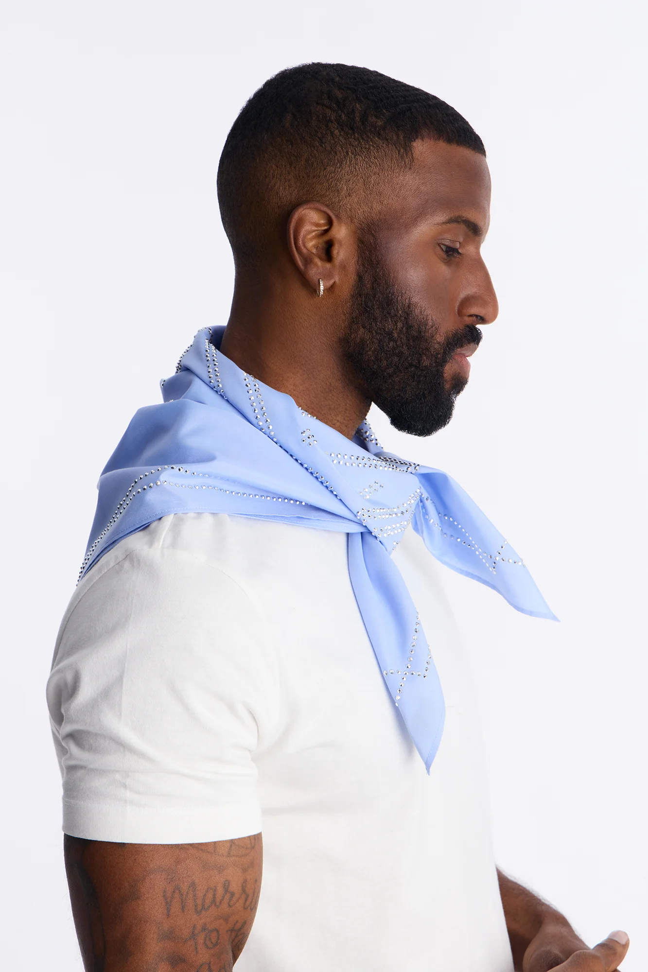 Rhinestone Cross Graphic Large Bandana - Light Blue