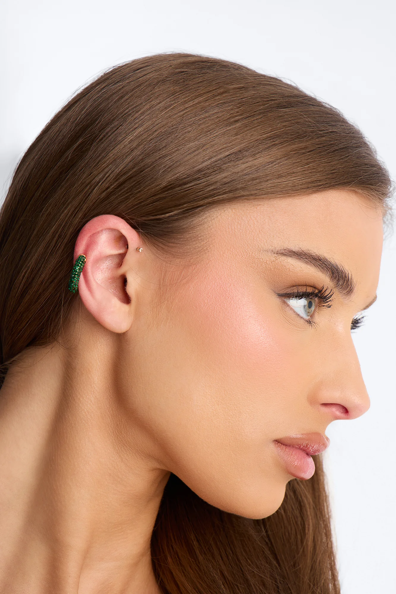 Rhinestone Girly 2 Piece Ear Cuff Set - Gold/Green