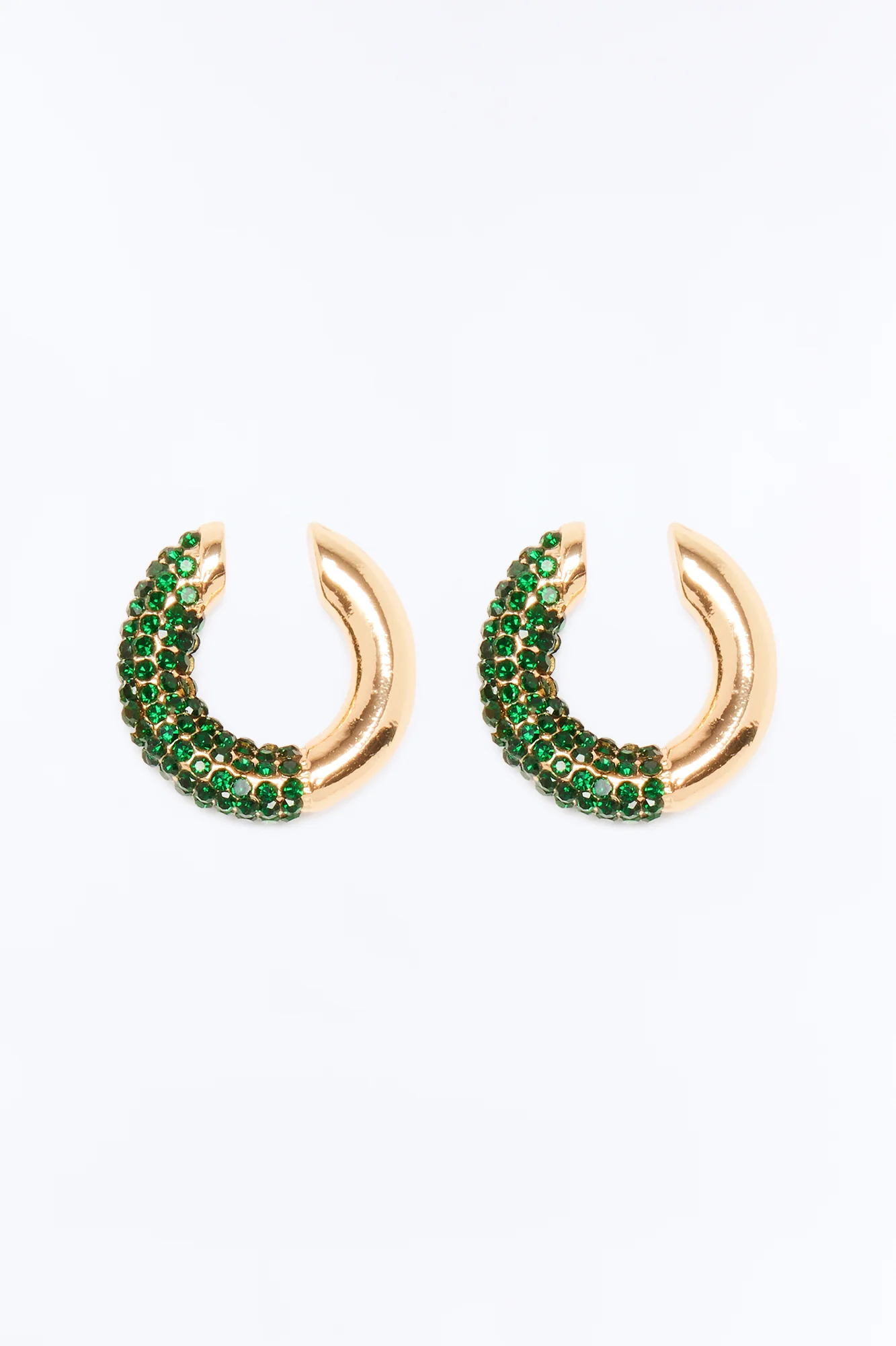 Rhinestone Girly 2 Piece Ear Cuff Set - Gold/Green - Image 2