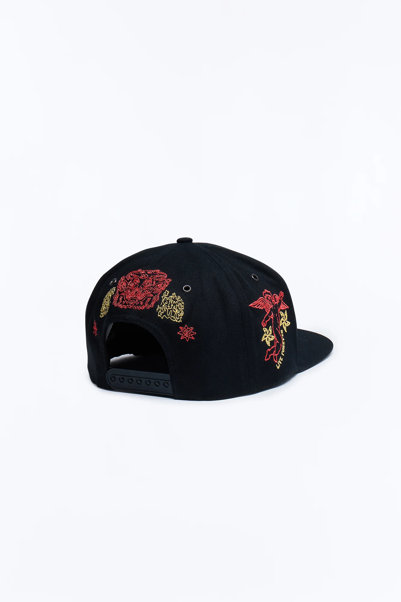 Rhinestone Graphic Embroidered Snapback Hat - Black - Image 6