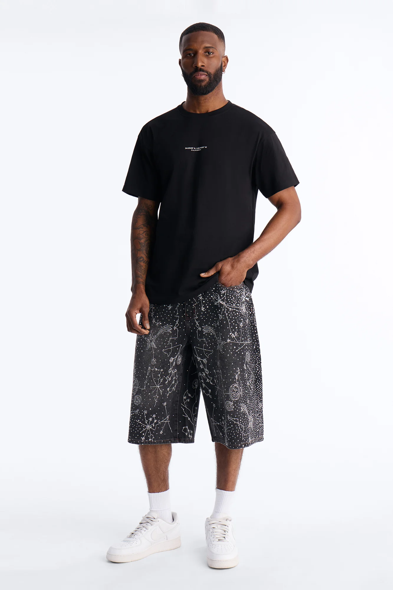 Rhinestone Interstellar Baggy Denim Short - Black Wash - Image 2