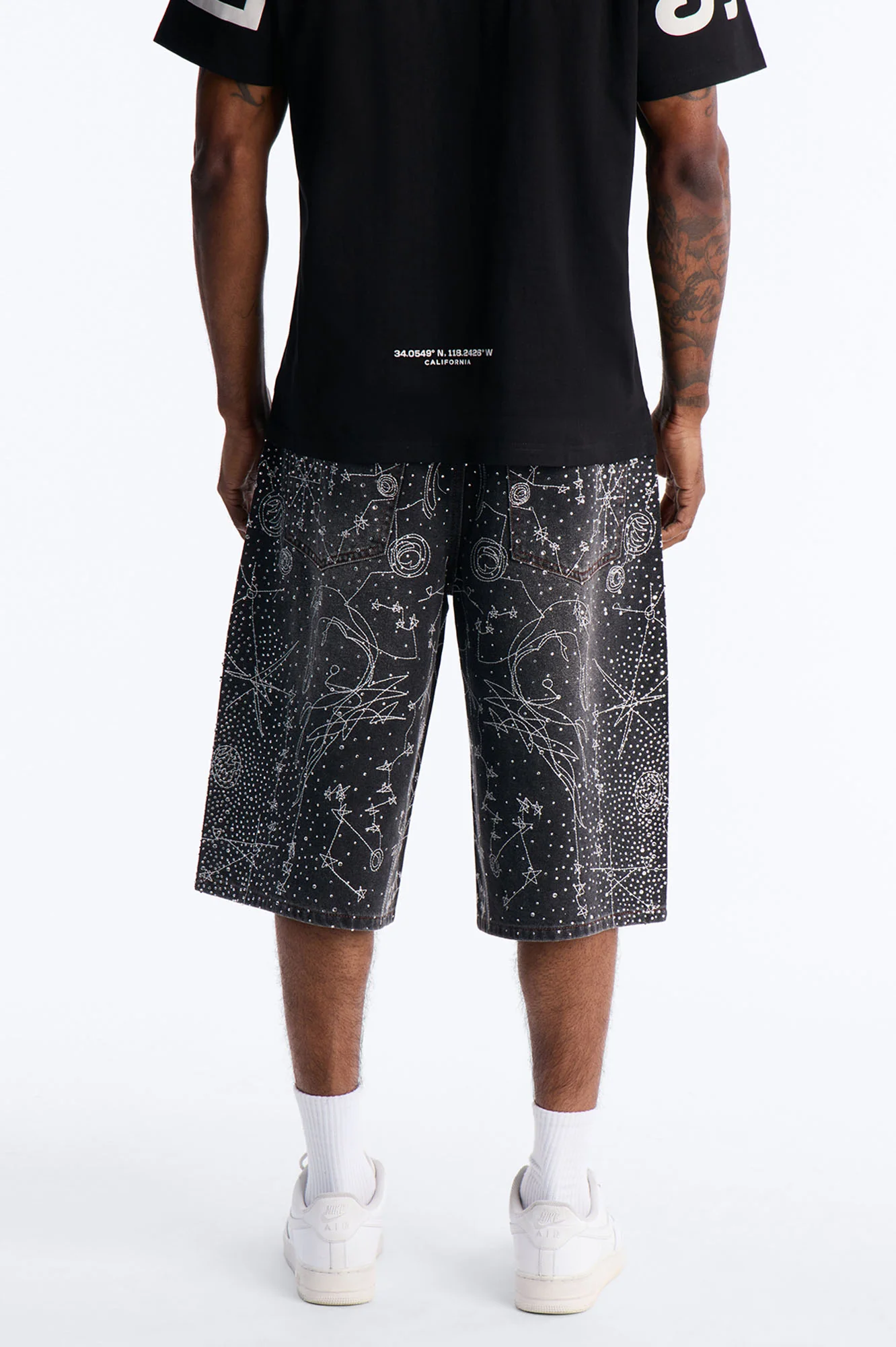 Rhinestone Interstellar Baggy Denim Short - Black Wash - Image 4