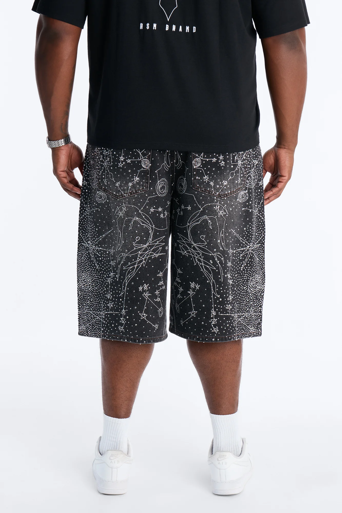 Rhinestone Interstellar Baggy Denim Short - Black Wash - Image 9