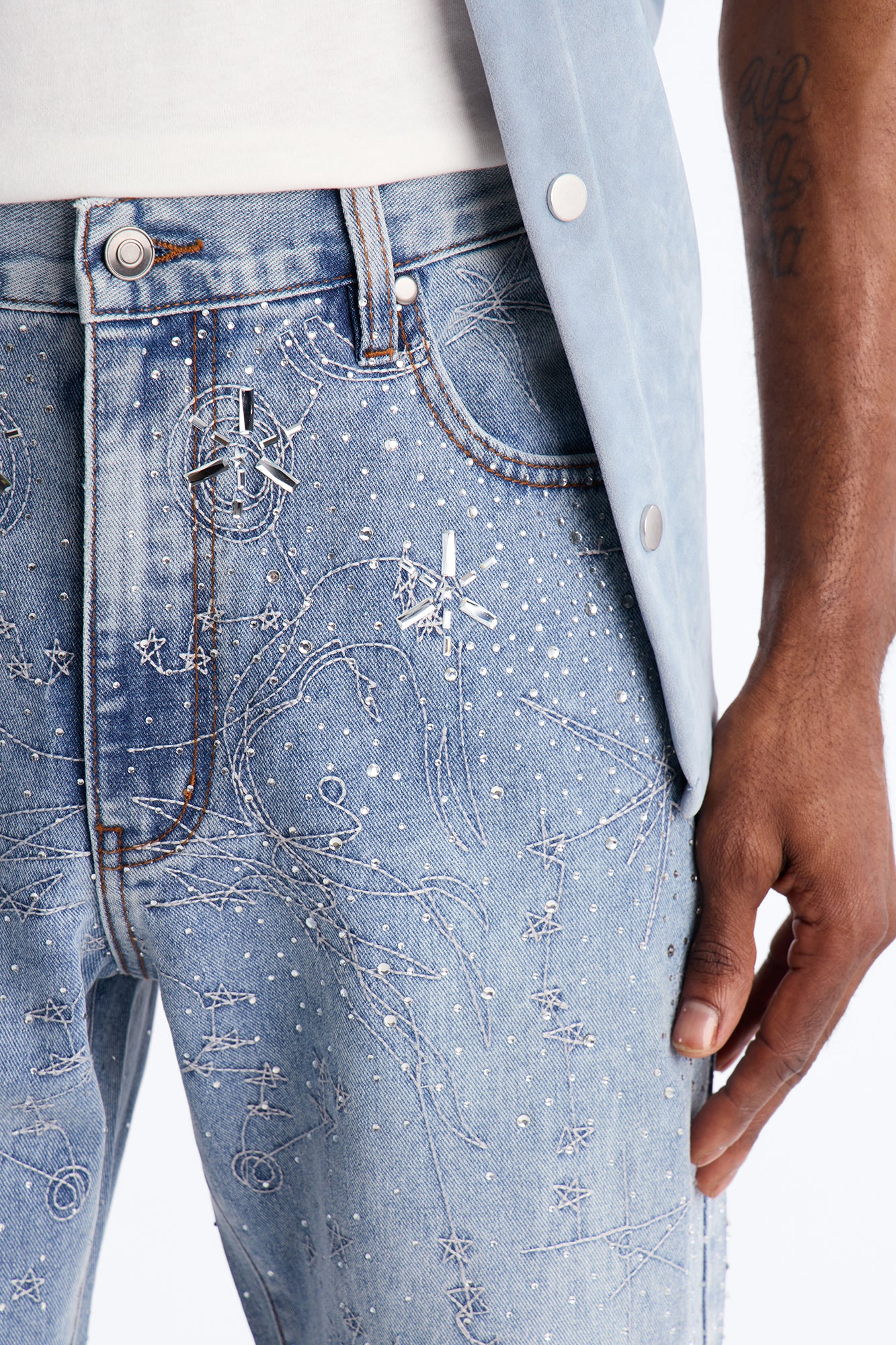 Rhinestone Interstellar Straight Jean - Light Wash - Image 3