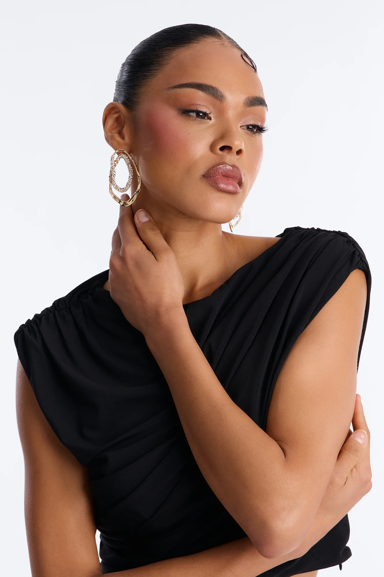 Rhinestone Orbit Earrings - Gold - Image 2
