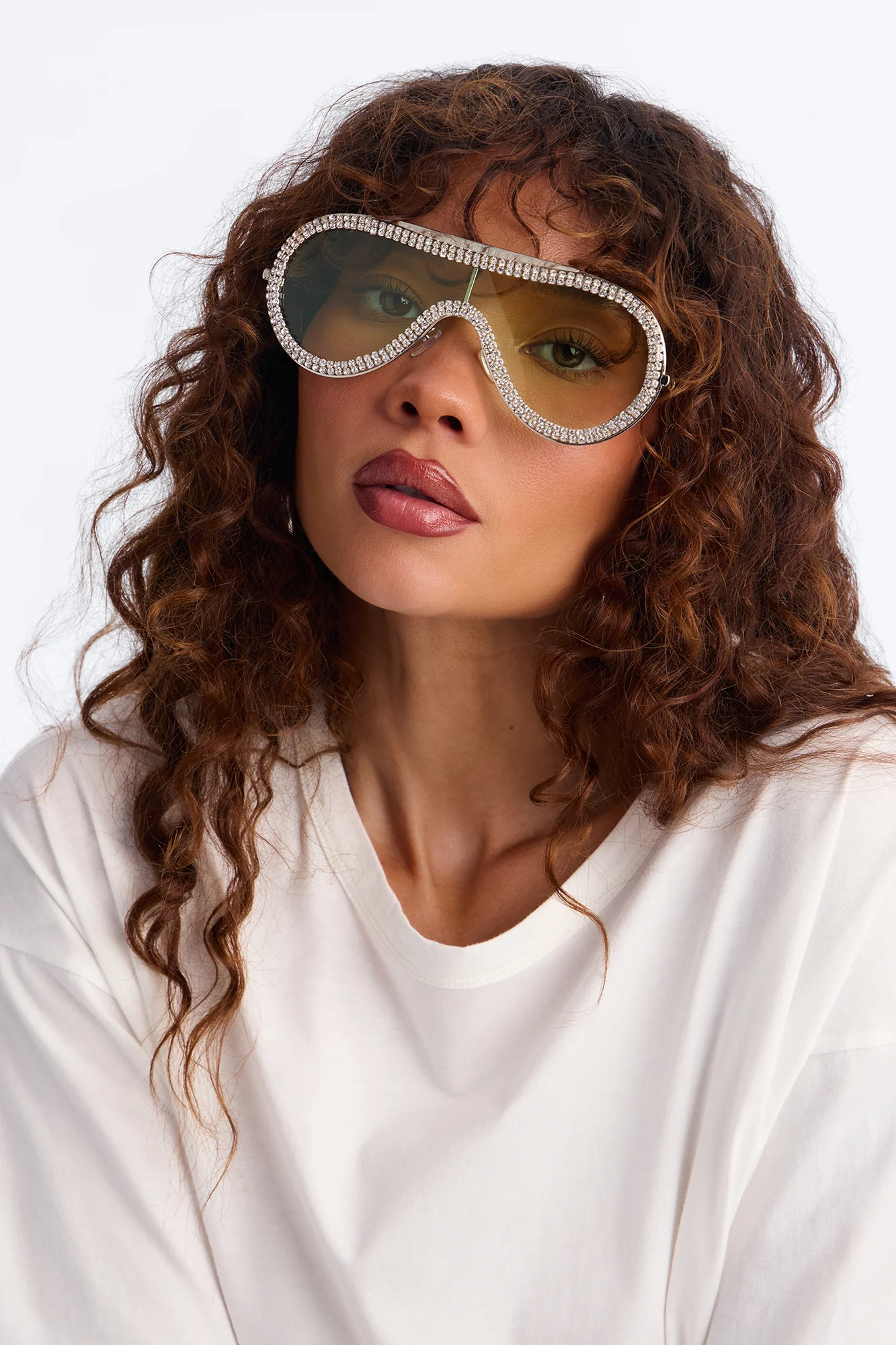 Rhinestone Rock Star Sunglasses - Silver/Yellow