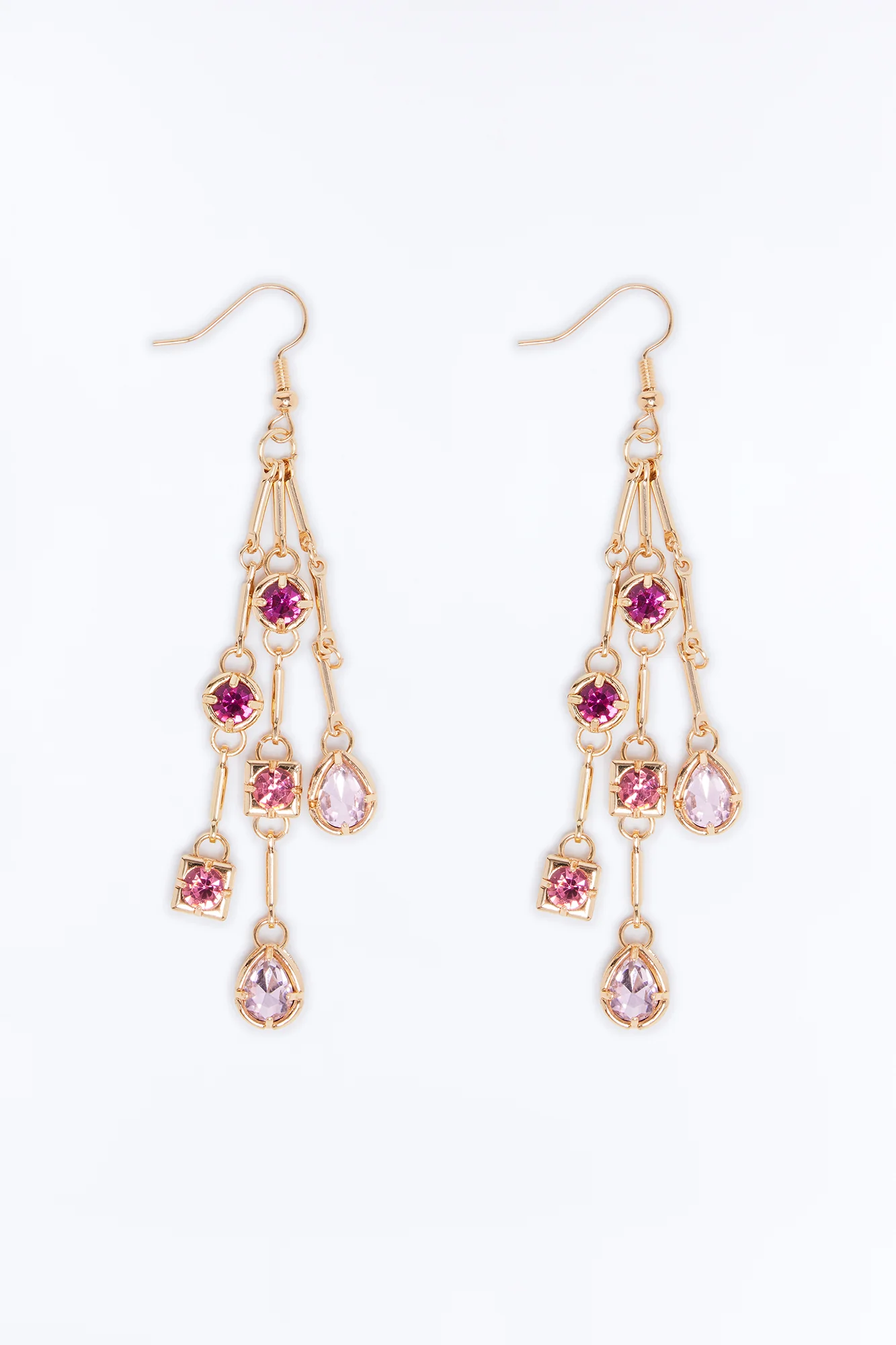 Rhinestone Twinkle Drop Earrings - Gold/Pink - Image 3