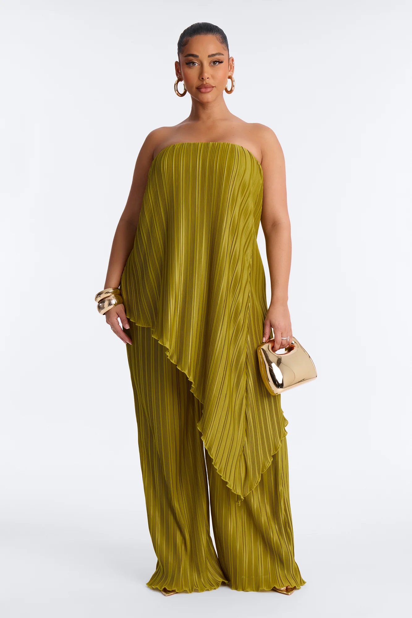 Rian Plisse Draped Jumpsuit - Chartreuse