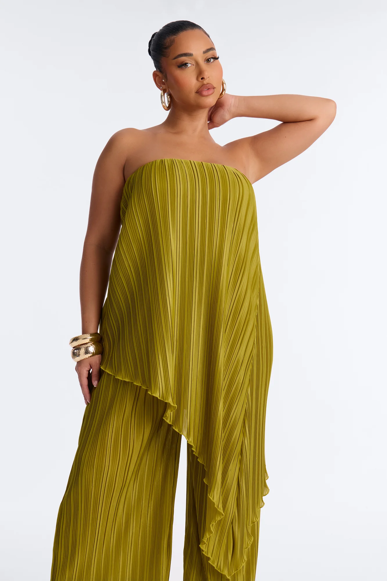 Rian Plisse Draped Jumpsuit - Chartreuse - Image 2