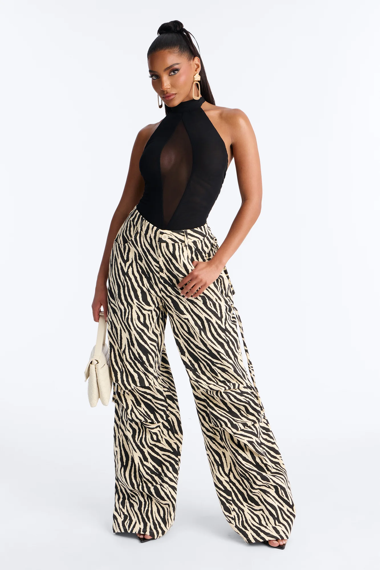 Rianna Mock Neck Sheer Mesh Bodysuit - Black - Image 2