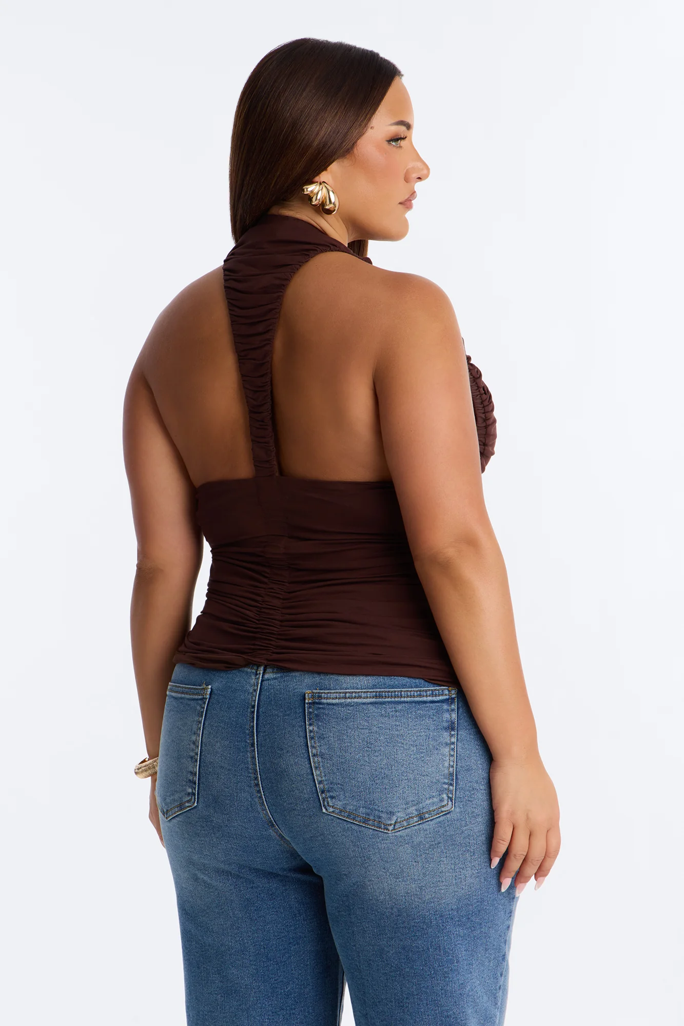 Rianna Ruched Deep V-Neck Tank Top - Brown - Image 8
