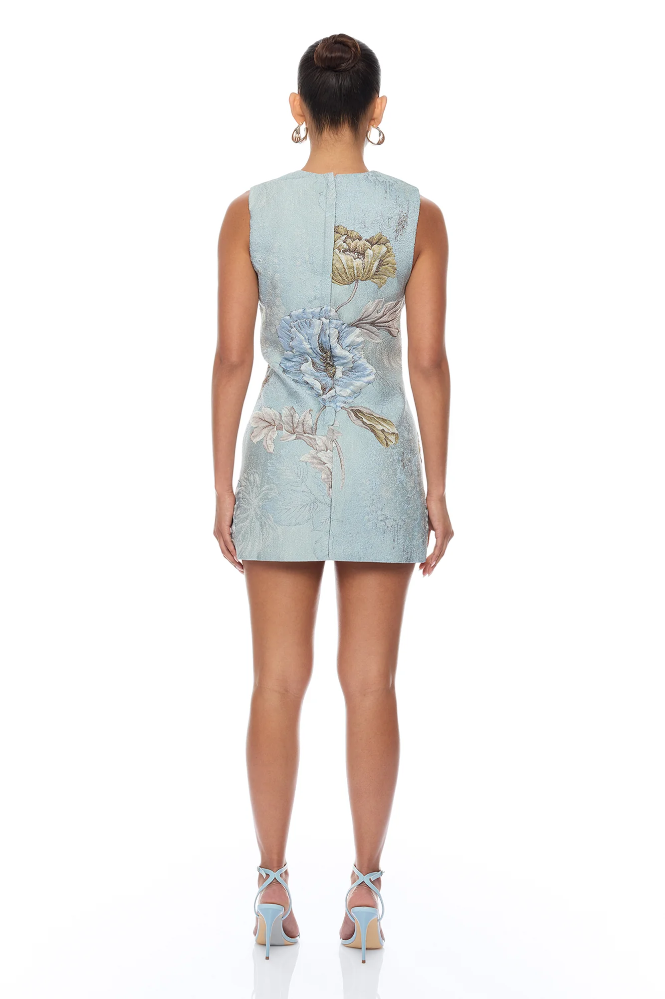 Riannon Sleeveless Embellished Jacquard Mini Dress - Blue - Image 4