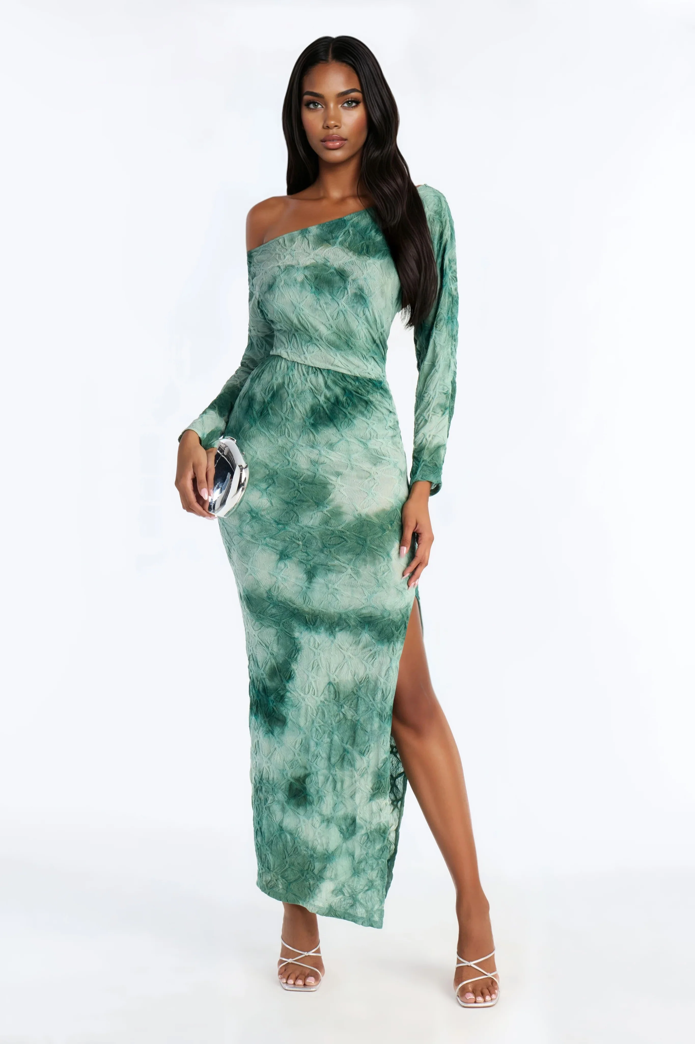 Riannon Textured Tie Dye Maxi Dress - Green/combo
