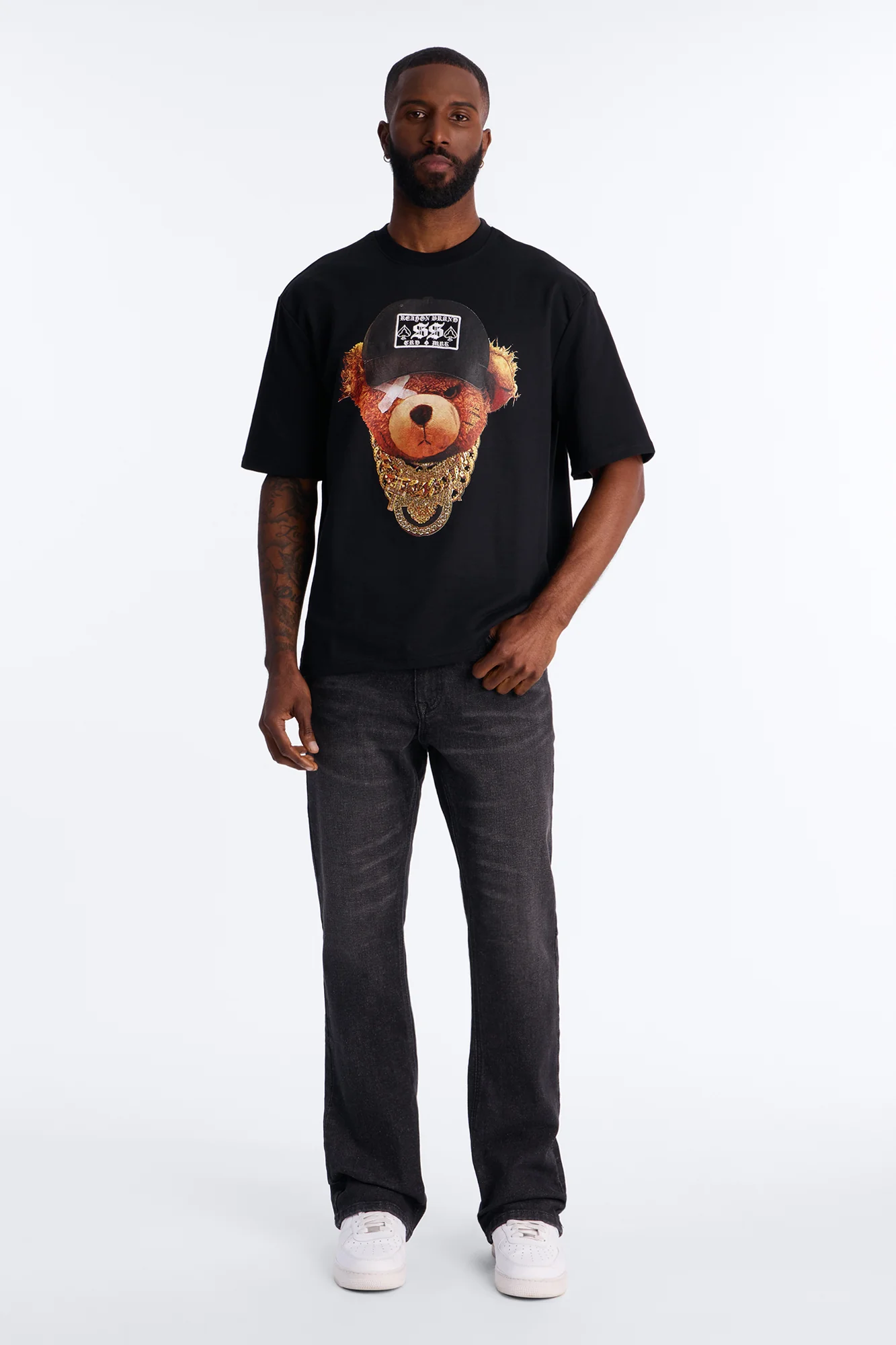 Rich Bear Rhinestone Short Sleeve Tee - Black - Image 2