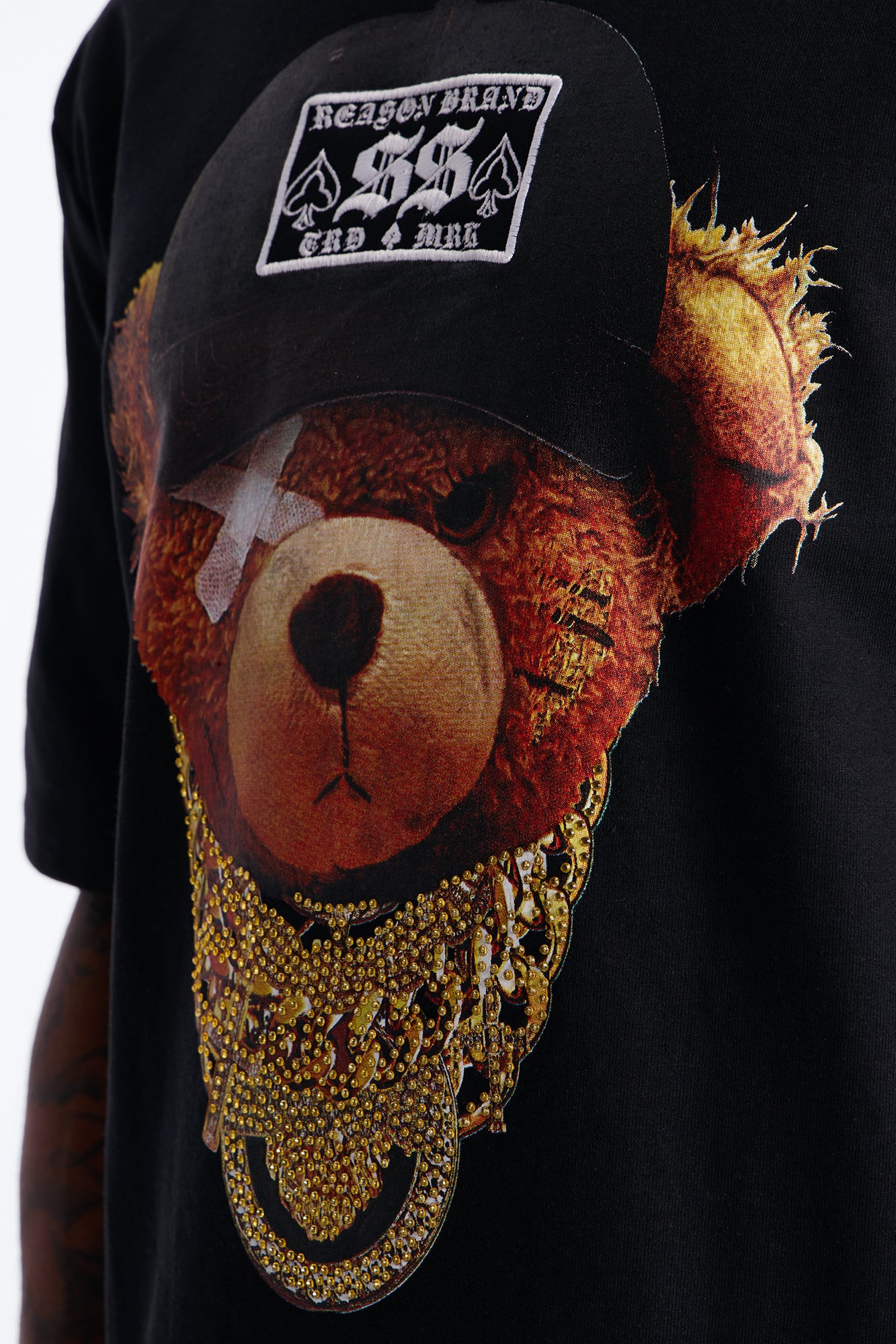 Rich Bear Rhinestone Short Sleeve Tee - Black - Image 3