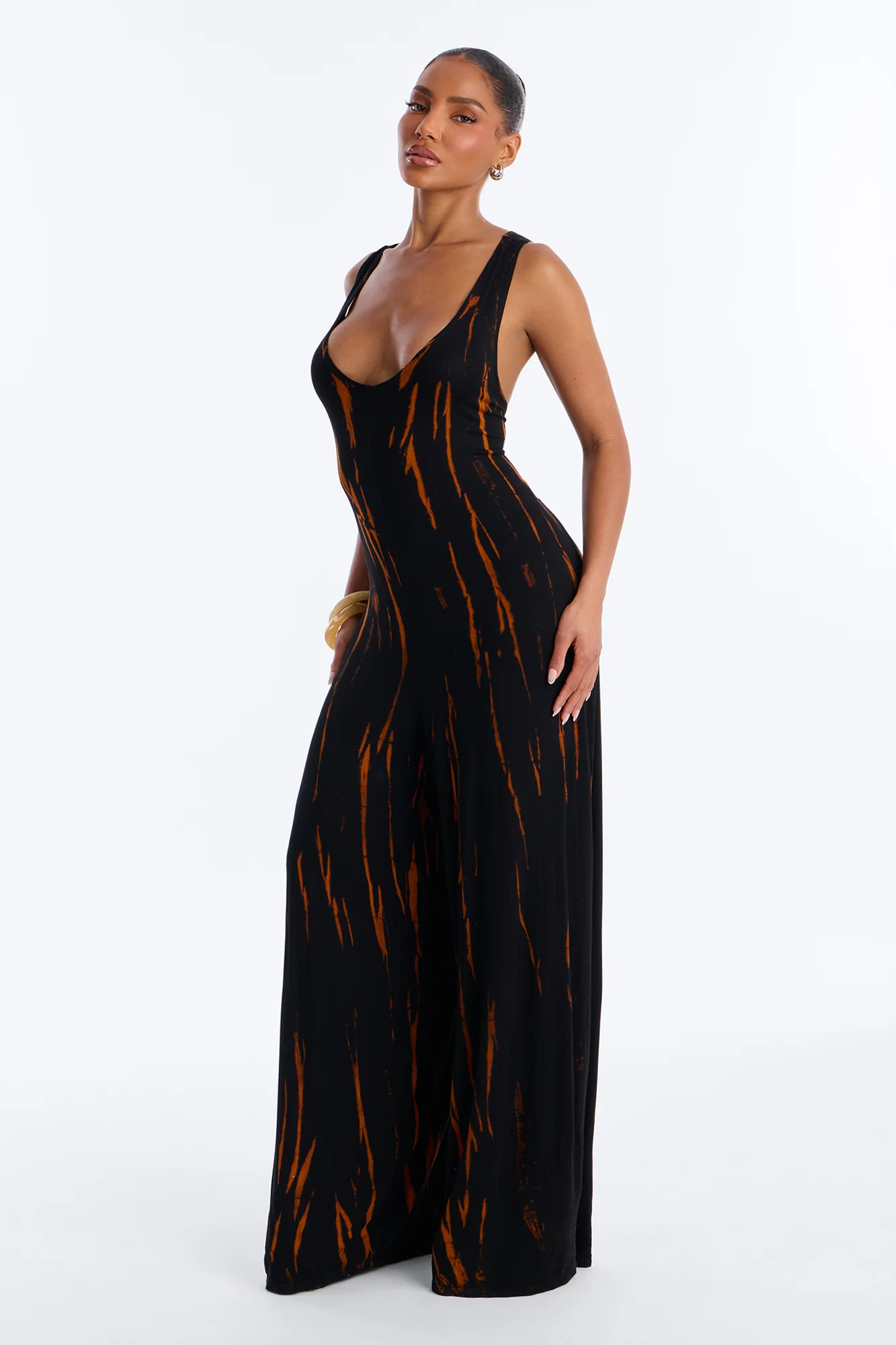 Rileigh Tie Dye Wide Leg Jumpsuit - Rust - Image 2