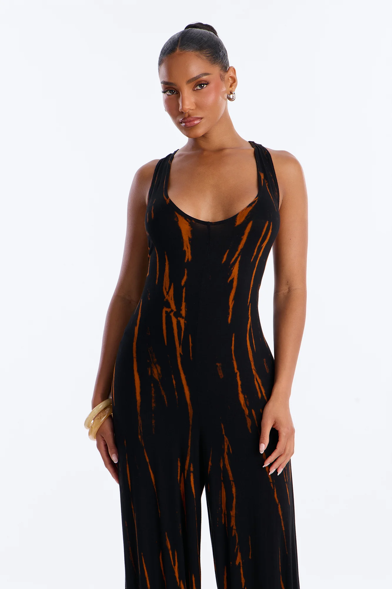 Rileigh Tie Dye Wide Leg Jumpsuit - Rust - Image 3