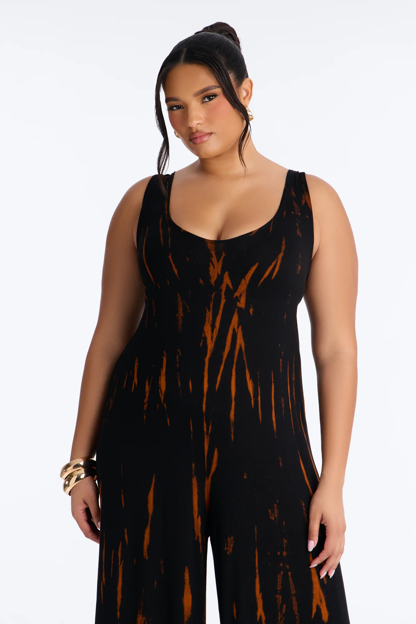 Rileigh Tie Dye Wide Leg Jumpsuit - Rust - Image 5