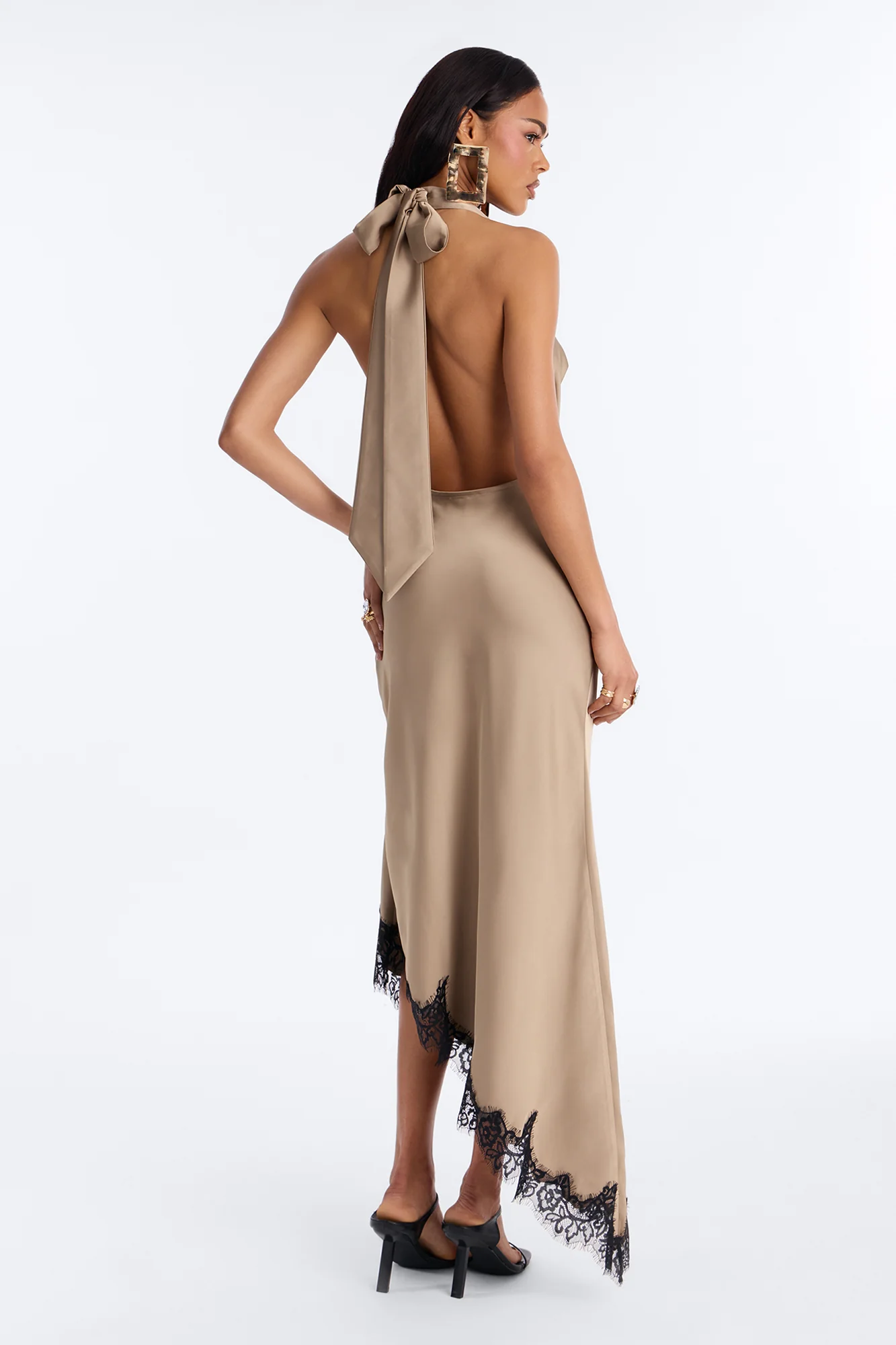 Riley Asymmetrical Satin Maxi Dress - Stone - Image 5