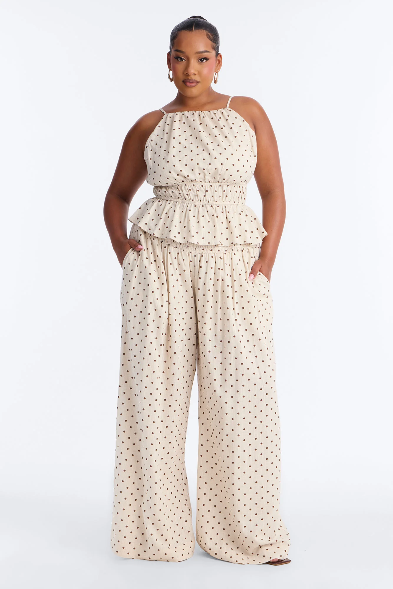 Riley Linen Polka Dot Pant Set - Oatmeal - Image 5