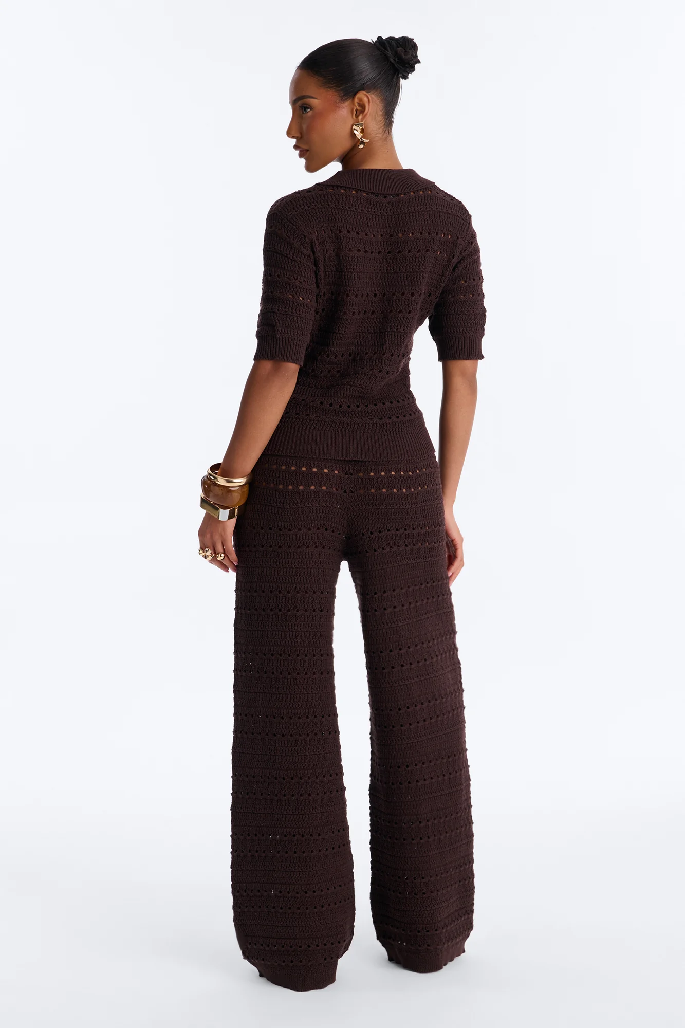 Riley Polo Crochet Pant Set - Chocolate - Image 3