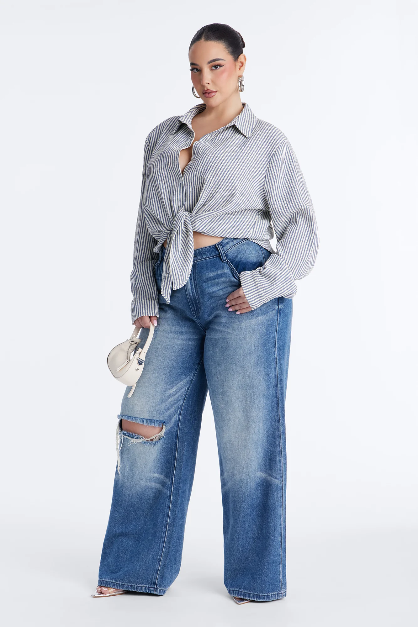 Riley Tie Front Striped Linen Shirt - Blue/combo - Image 6