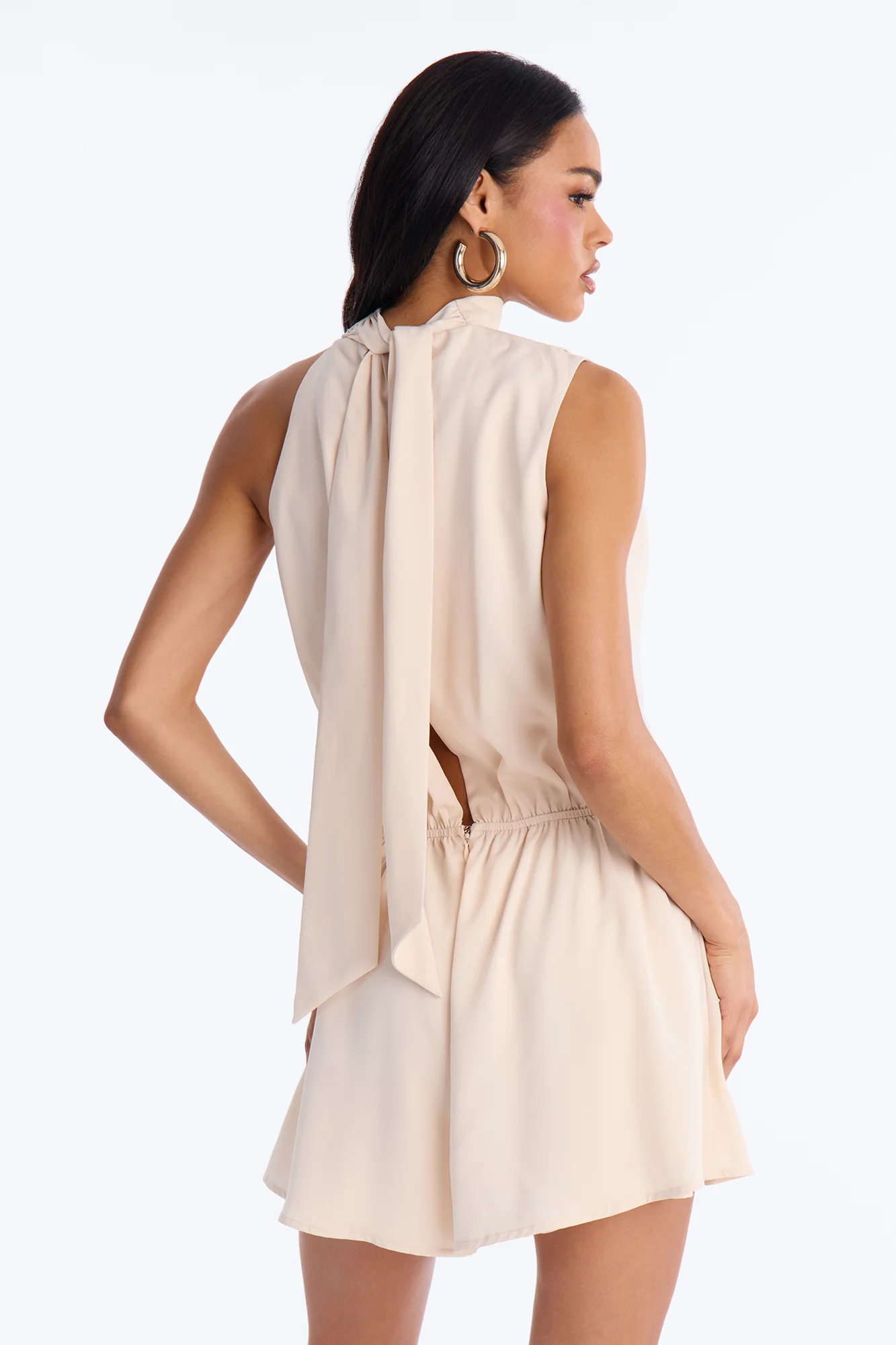Rina Draped High Neck Romper - Cream - Image 4
