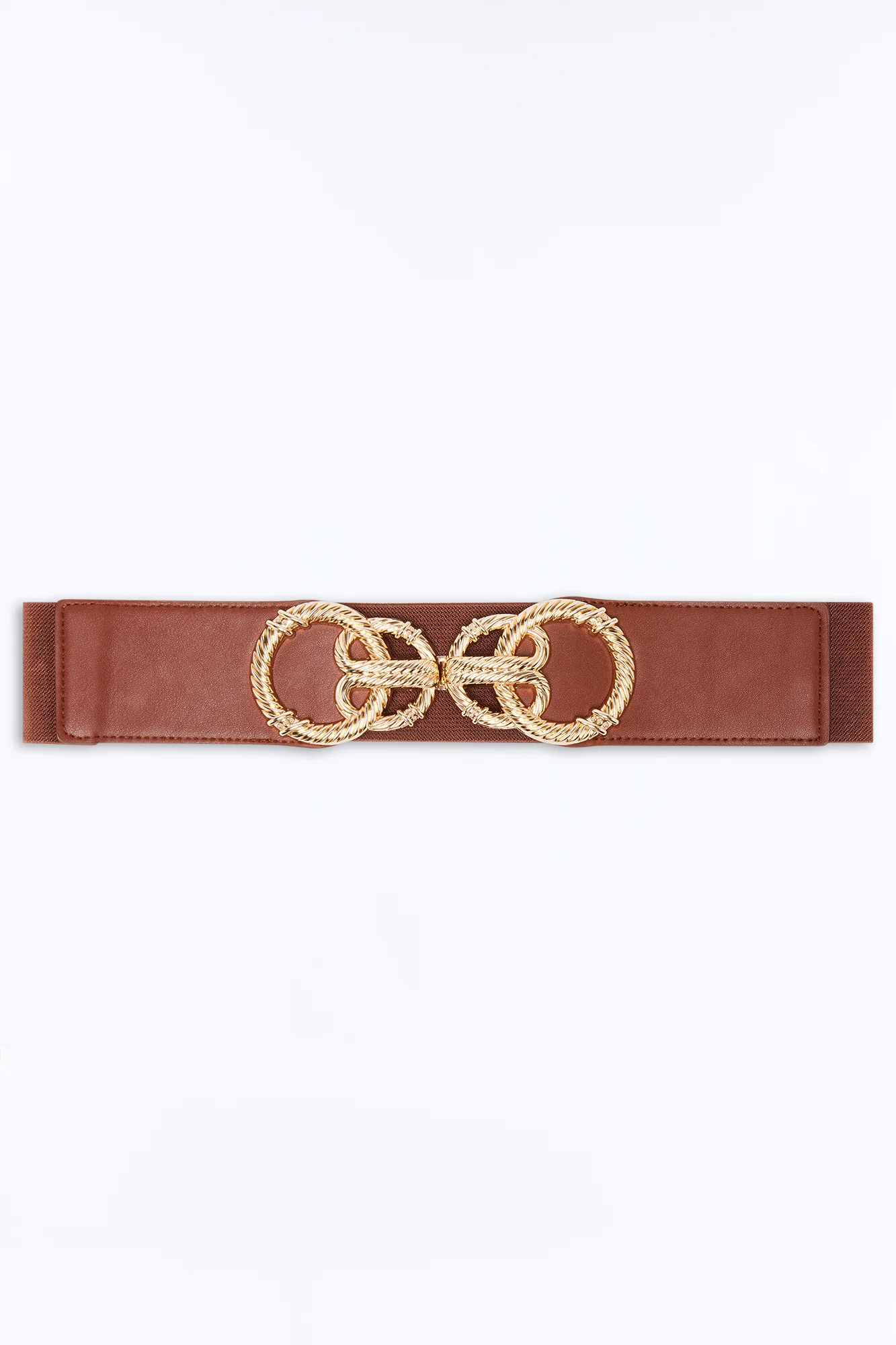 Rings And Rings Faux Leather Wide Stretch Belt - Cognac - Image 3