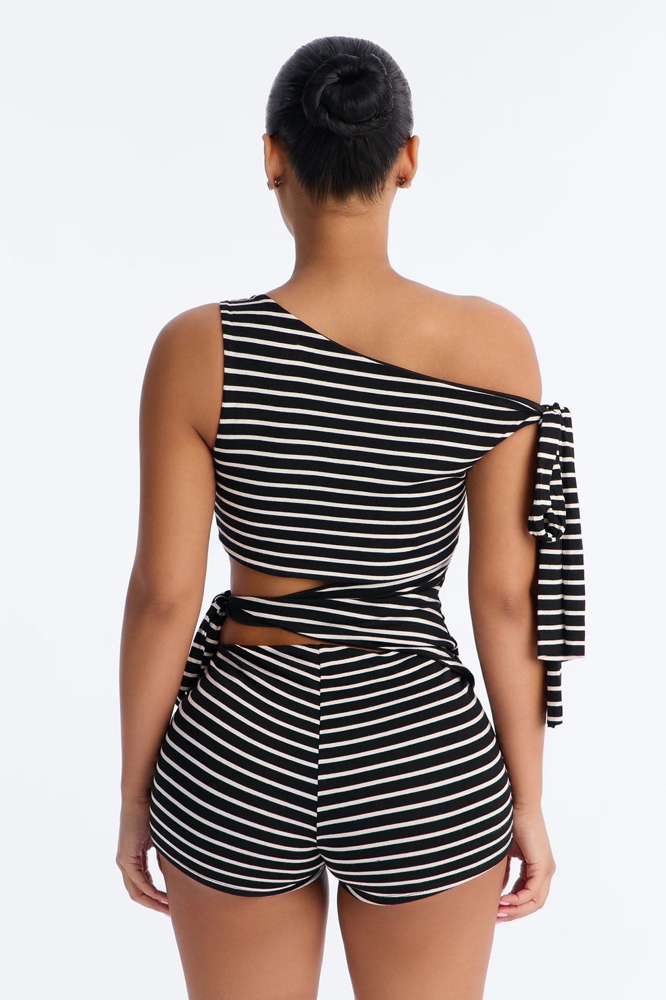 Rio Striped Cut Out Romper - Black/White - Image 3
