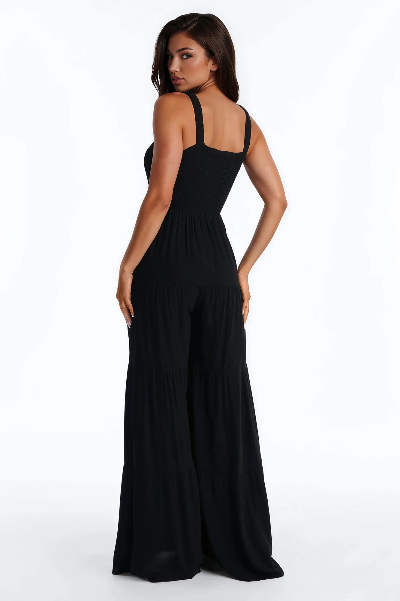 Risa Tiered Wide Leg Jumpsuit - Black - Image 3