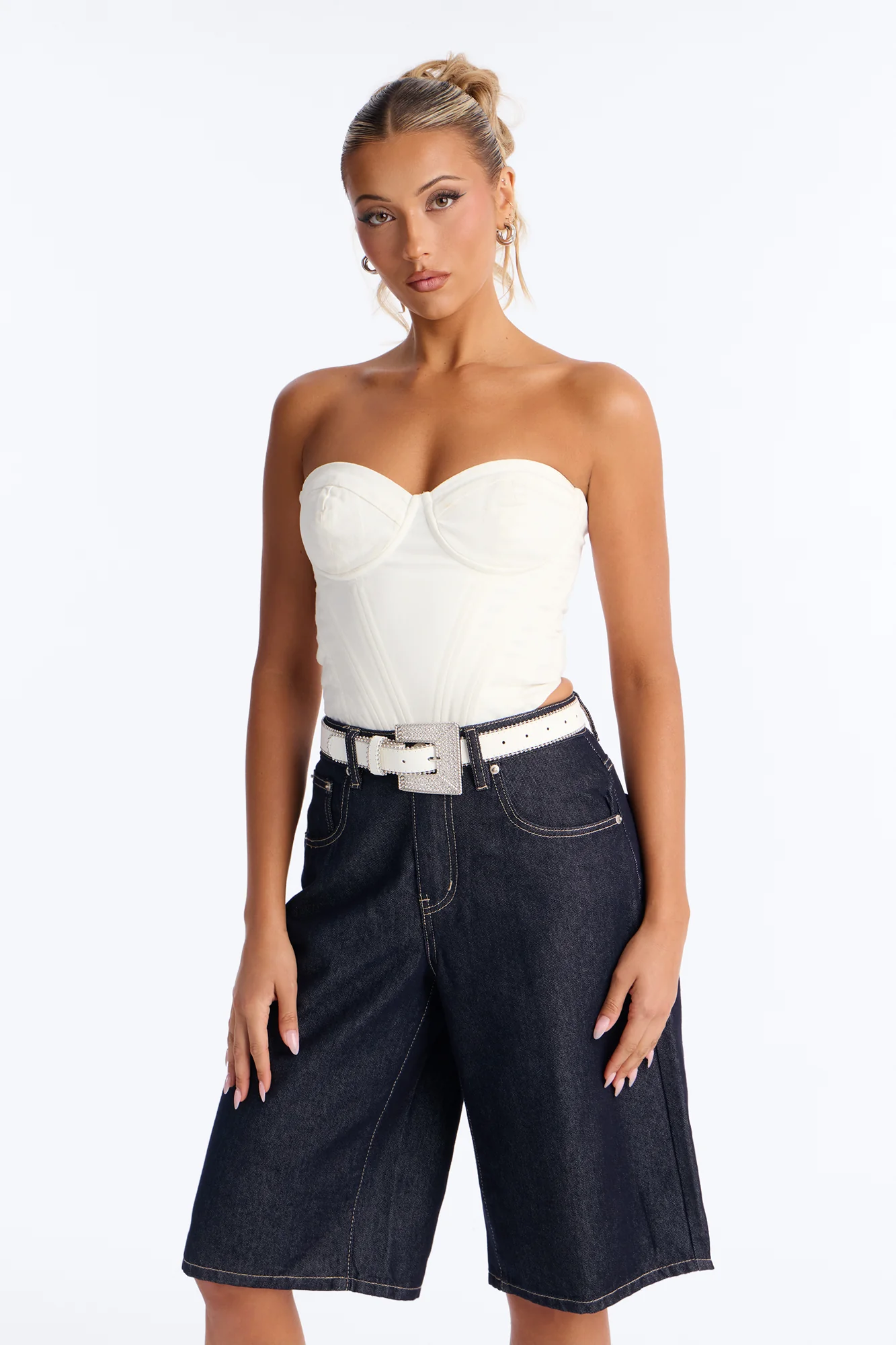 Rise and Shine Faux Leather Belt - White/Silver - Image 2