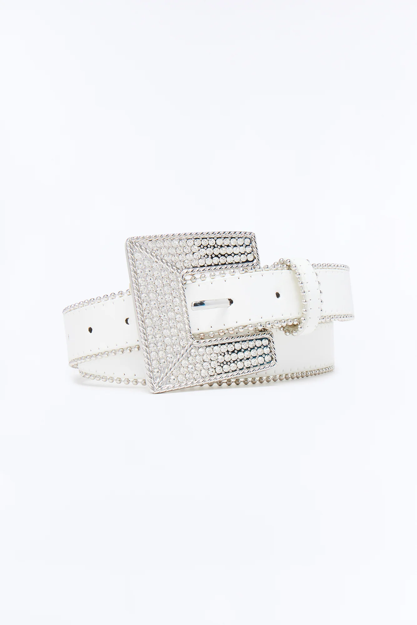 Rise and Shine Faux Leather Belt - White/Silver - Image 3
